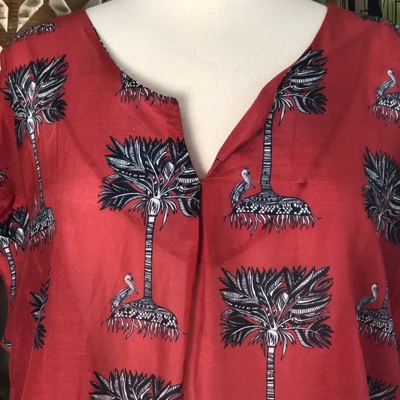 VILAGALLO Silk Blend Boho Ethnic Short Sleeve Blouse - Picture 7 of 9
